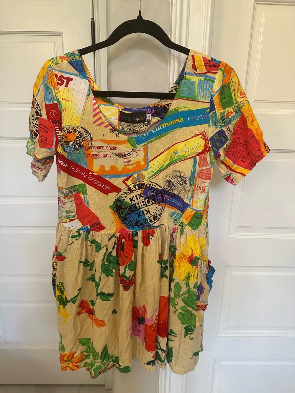 Vintage Jams World Mini Dress Size Small 90s Pockets Flowy Beach Travel Vacation